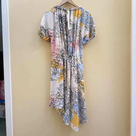 Derek Lam 10 Crosby Map Print T Shirt Midi Dress Italy Short Sleeve Bow Tie Sz 8 - Picture 7 of 11